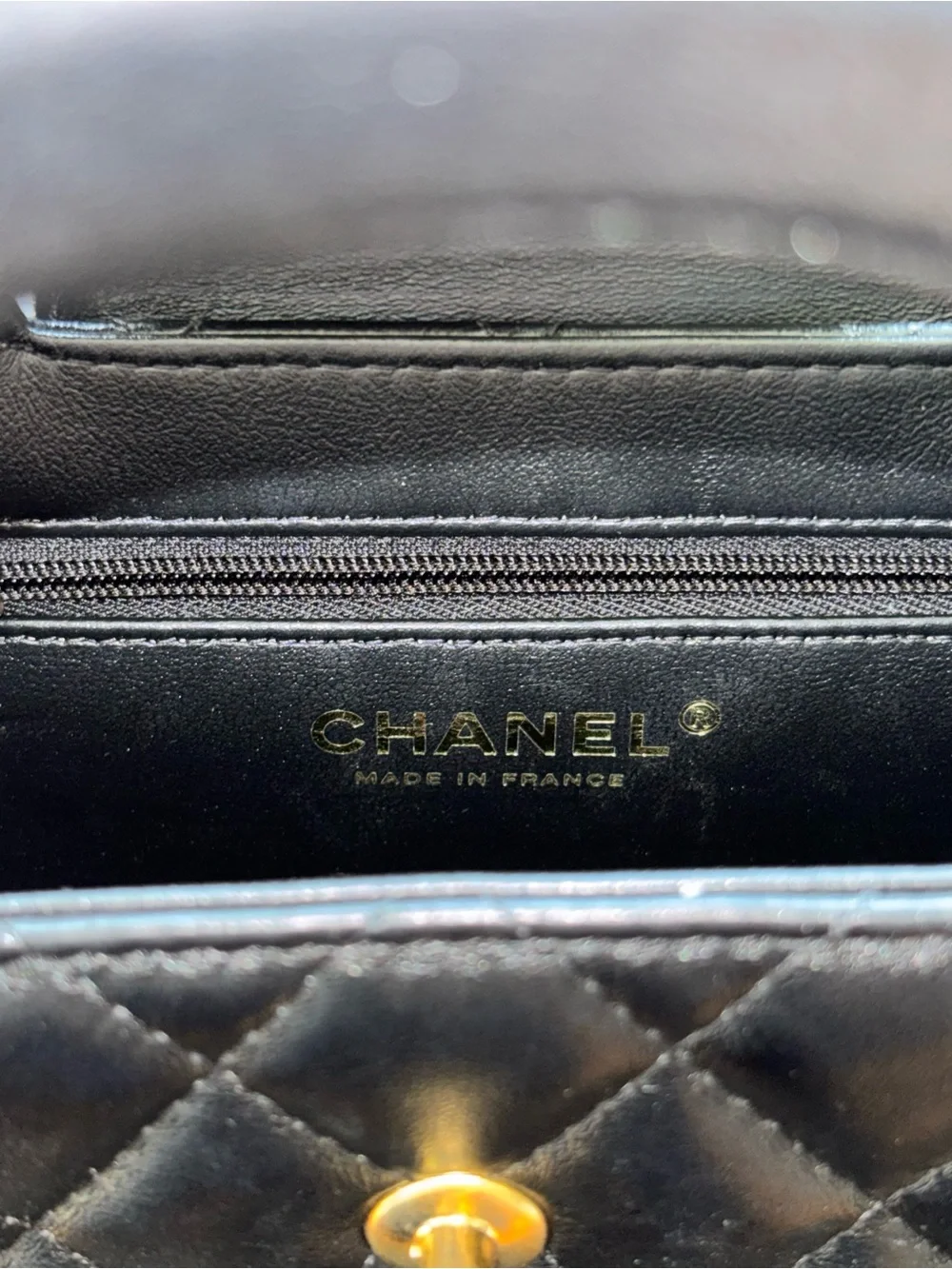 CHANEL Black Quilted Mini Top-Handle Bag with Gold CC